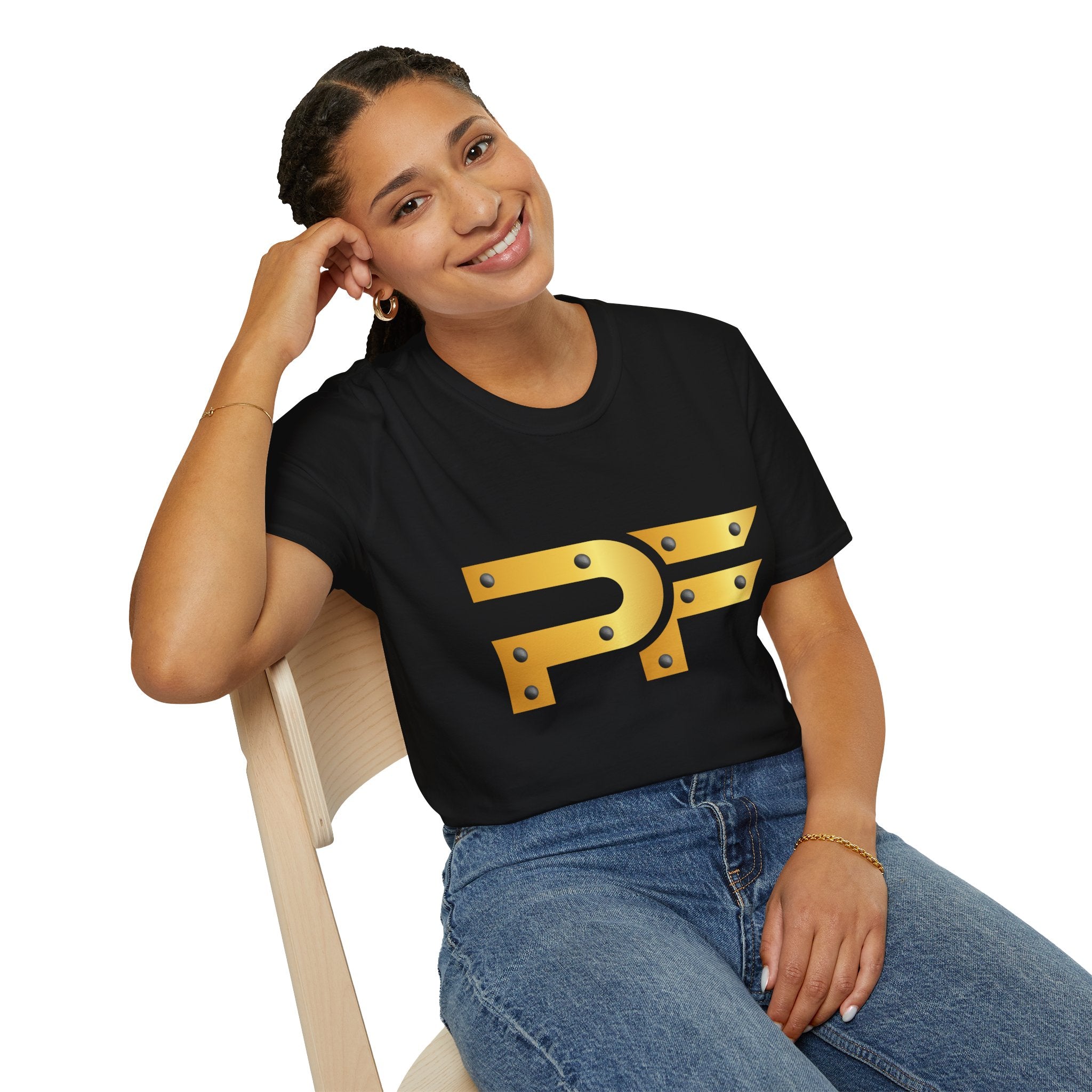 Gold PF Rivet Logo Tee – Built for the Grind, Made to Win Softstyle T-Shirt